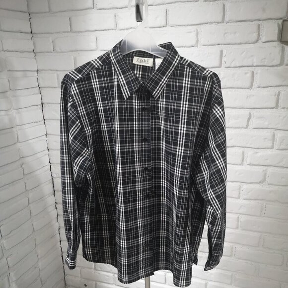 Tabi International Ladies Size XL Black Grey & White Plaid Shirt - Picture 1 of 7